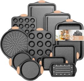 11-Piece Baking Pans Set, Nonstick Bakeware Sets, Oven Pans for Baking with Silicone Handles, Includes Cookie Sheet, Cake Pans, Loaf Pan, Pizza Pan