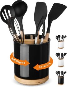 3 Compartment Utensil Holder, Extra Large Utensil Crock, Stable Ceramic Utensil Organizer