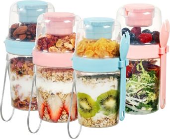 4 Pack 27oz Yogurt Parfait Cups with Lids and Spoons, Overnight Oats Containers, Reusable Topping Compartment for Breakfast with Yogurt