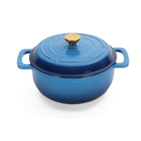 Cast iron 5QT cooking pot - Gradient blue - Includes two silicone gloves - Enamel pot
