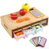 Bamboo Cutting Board with Food Containers, Wooden Chopping Board with Storage Trays, Cheese Grater and Juice Groove for Meat
