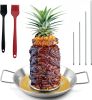 Al Pastor Skewer for Grill: Extra Large 13" Stainless Steel Vertical Skewer, Brazilian Spit Stand with 4 Spikes, 2 Brushes, for Tacos Al Pastor