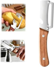 Multi-Functional Vegetable Peeler fo Kitchen: 2 in 1 Stainless Steel Peeler with Wooden Handle and Bottle Opener - Peelers for Potato Pumpkin Papaya Z