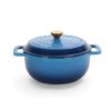 Cast iron 5QT cooking pot - Gradient blue - Includes two silicone gloves - Enamel pot