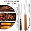 2Pcs Meat Forks Stainless Steel Carving Fork with Wooden Handle Barbecue Fork for Cooking Kitchen (2)