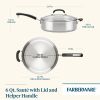 Brilliance 6 Quart Saute Pan with Lid and Helper Handle, Induction Compatible, Metal Utensil and Dishwasher Safe, Stainless Steel
