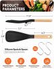 Cooking Spoon for Nonstick Cookwares, Great for Cooking and Serving Sturdy BPA-Free Matte Silicone, Wood Handle Spoon for Mixing, Scoop