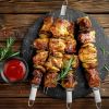 Kabob Skewers for Grilling 4 PCS Metal Kabob Skewer for Grilling 14 Inch Stainless Steel Barbecue Skewers with Push Rod Sliders