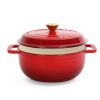 Cast iron 5QT cooking pot - Gradient red - Includes two silicone gloves - Enamel pot