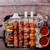 Kabob Skewers for Grilling 4 PCS Metal Kabob Skewer for Grilling 14 Inch Stainless Steel Barbecue Skewers with Push Rod Sliders