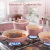 21 Pcs Pots and Pans Non Stick Ceramic Cookware Set, Detachable Handles, RV Kitchen Cooking Set, Oven Safe, Induction Ready, Stackable, Pink