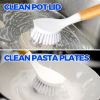 3 Pack Dish Brush Set with Bamboo Handle, Kitchen Cleaner for Cleaning Pasta Plate, Salad Bowl, Scrubber with Soft Bristles, Blanco