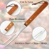 2Pcs Meat Forks Stainless Steel Carving Fork with Wooden Handle Barbecue Fork for Cooking Kitchen (2)