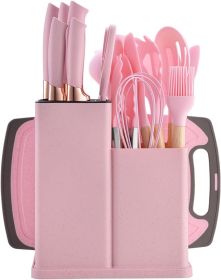 19 Piece Kitchenware Utensils and Knife Set- Includes: 9 Piece Silicone Cooking Utensils- 6 Piece Sharp Stainless Steel Chef Knives- Scissors -Whisk T