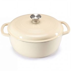 6 Quart Enamel Cast Iron Dutch Oven with Moisture-Sealing Lid for Bread Baking Braising And Slow Cooking, Dual Handles, Oven Safe (Color: Beige)
