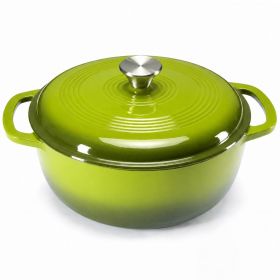 6 Quart Enamel Cast Iron Dutch Oven with Moisture-Sealing Lid for Bread Baking Braising And Slow Cooking, Dual Handles, Oven Safe (Color: Green)